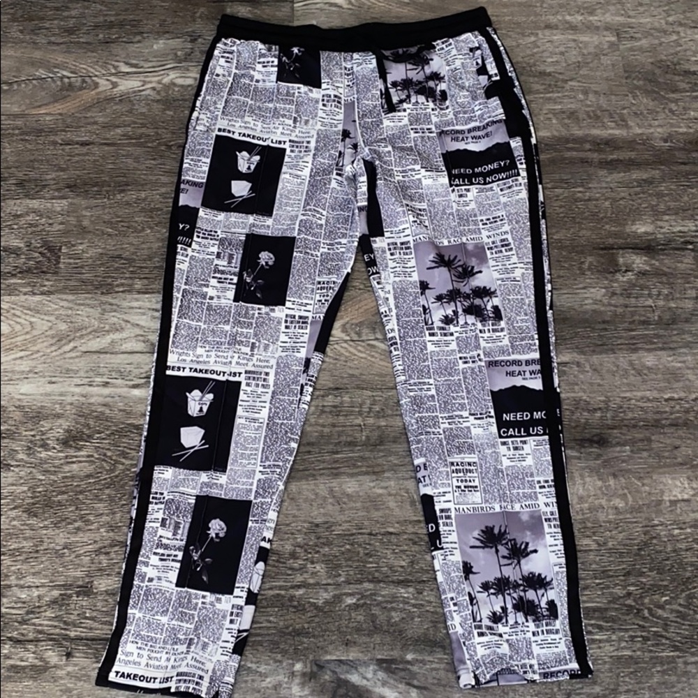Forever 21 Fleece lined Newspaper Print Joggers